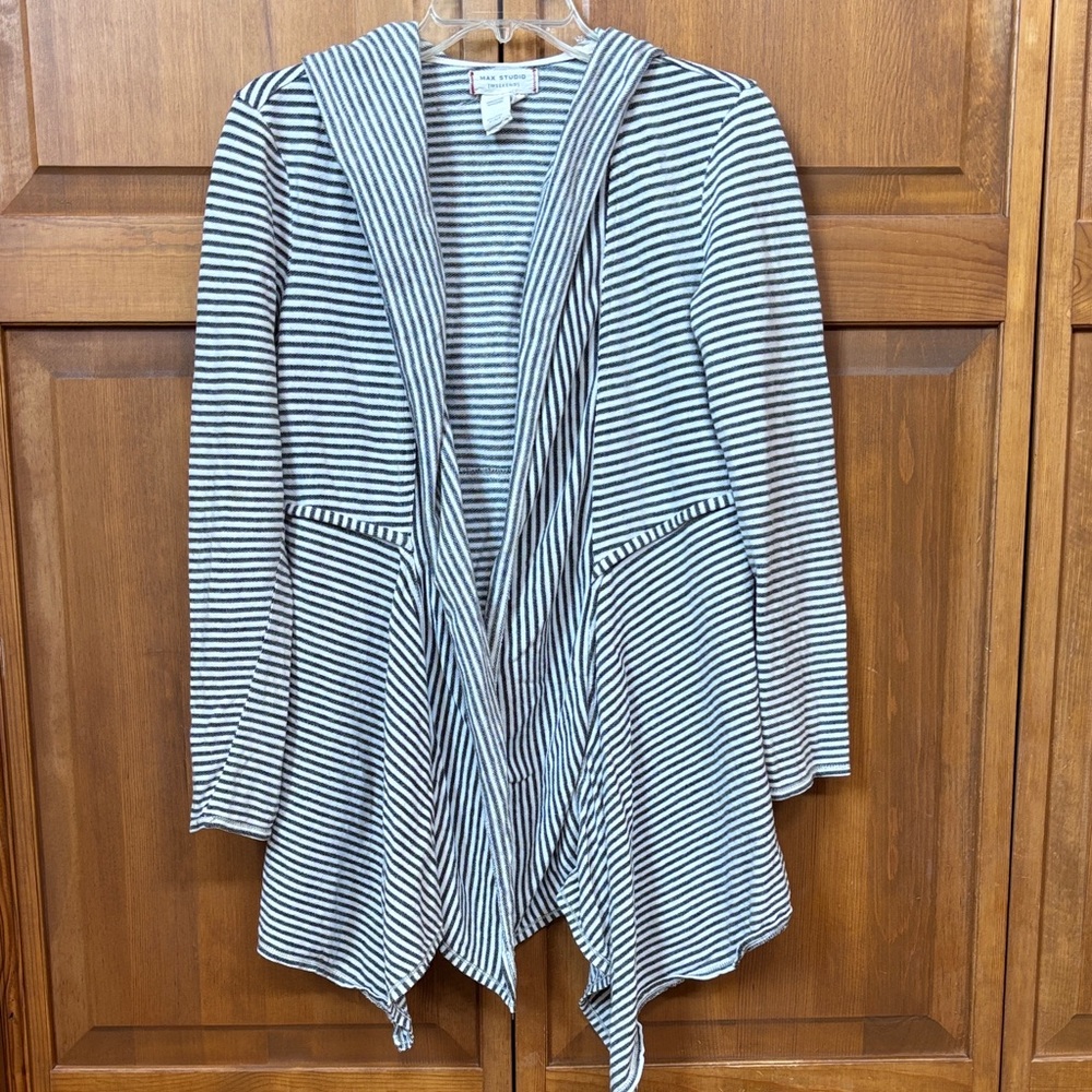 Max Studio Weekend Striped Hooded Coverup - Black & Cream